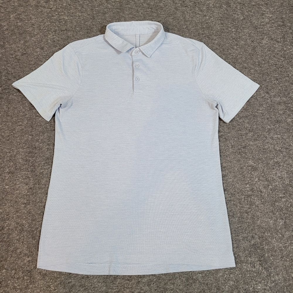 Lululemon Evolution Mens Size M Golf Polo Shirt Light Bue Short Sleeve G